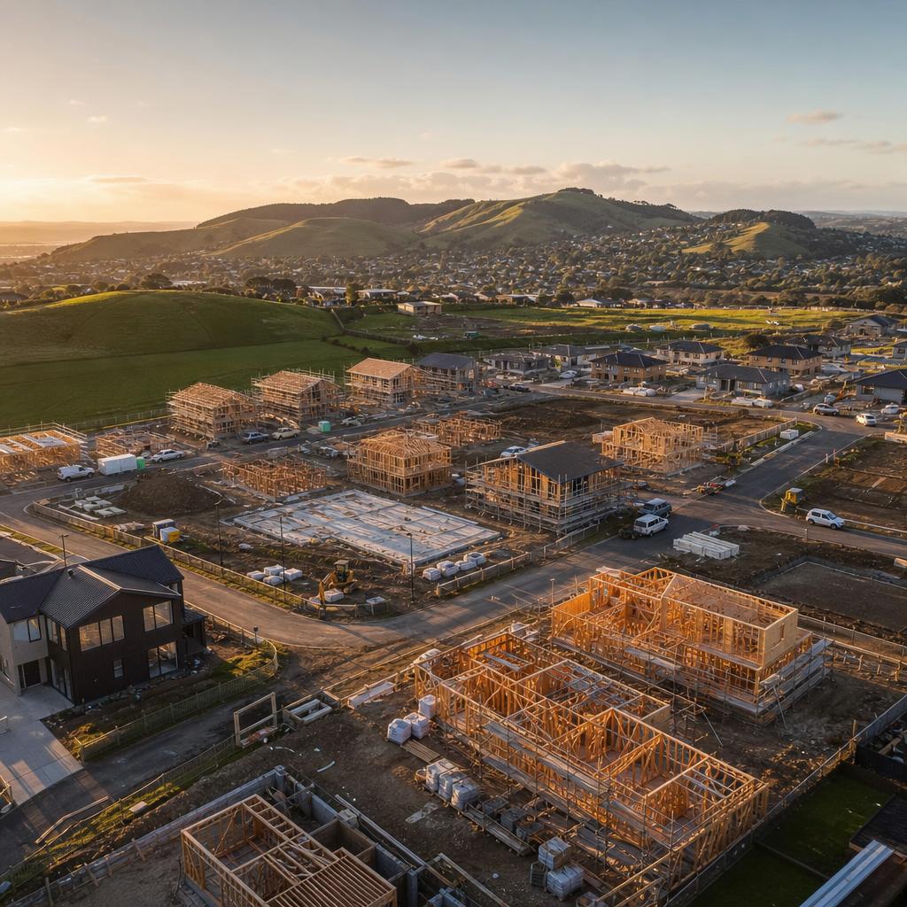 Modern residential construction development under way in New Zealand suburbia