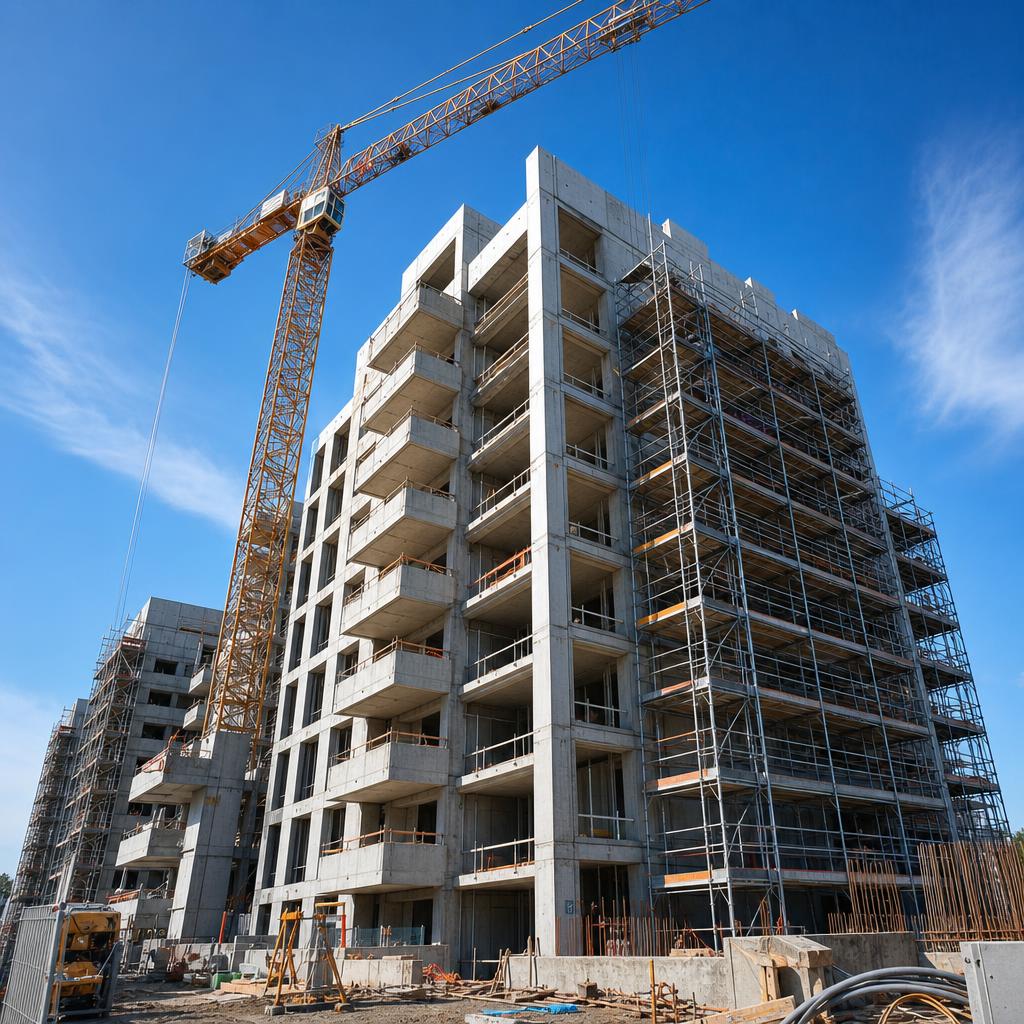 Modern multi-storey residential apartment complex under construction in New Zealand
